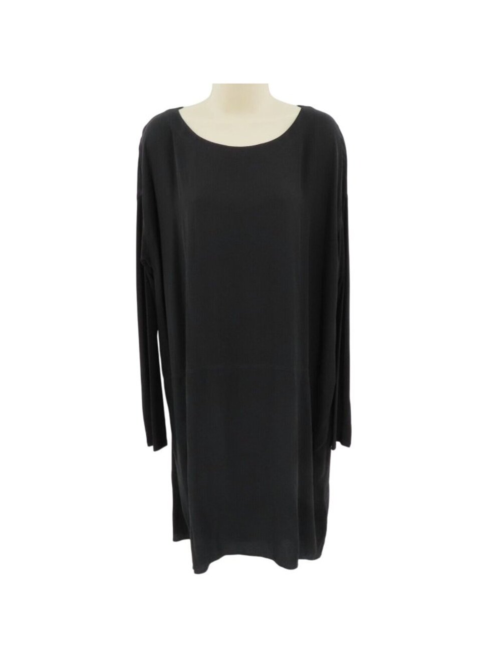 Eileen Fisher Women Medium Black Long Sleeve Boat Neck Silk Dress Lagenlook